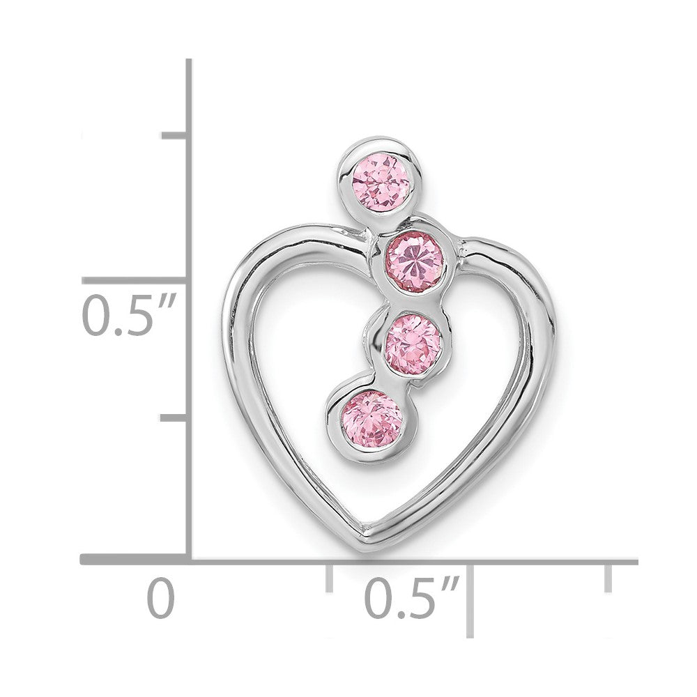 Sterling Silver Polished Pink Cz Heart Chain Slide Pendant