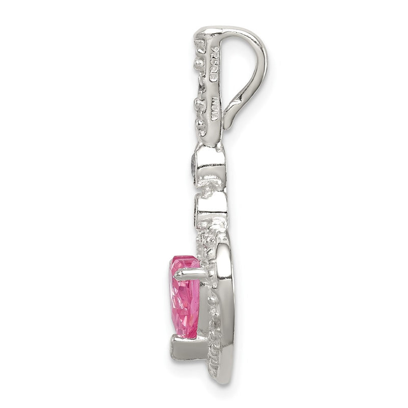 Sterling Silver Polished Clear Cz And Pink Heart Slide Pendant