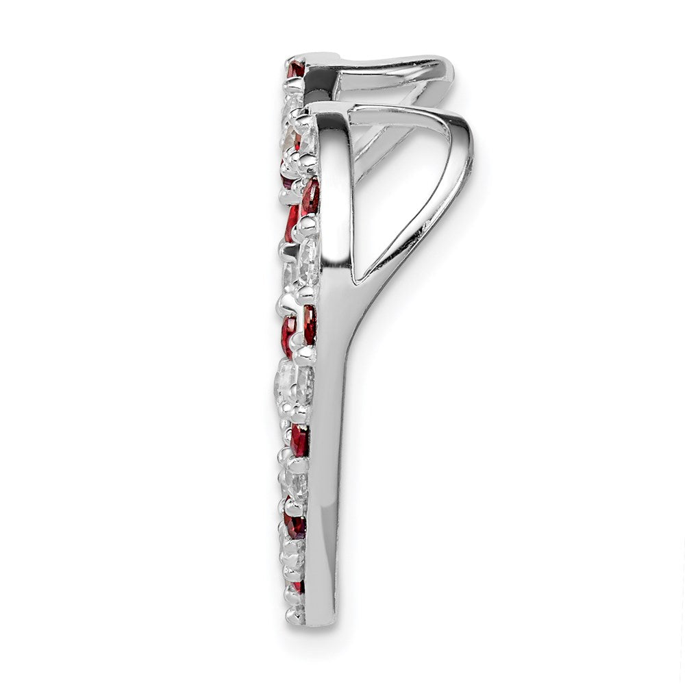 Sterling Silver Rhodium-Plated Garnet & Cz Heart Pendant
