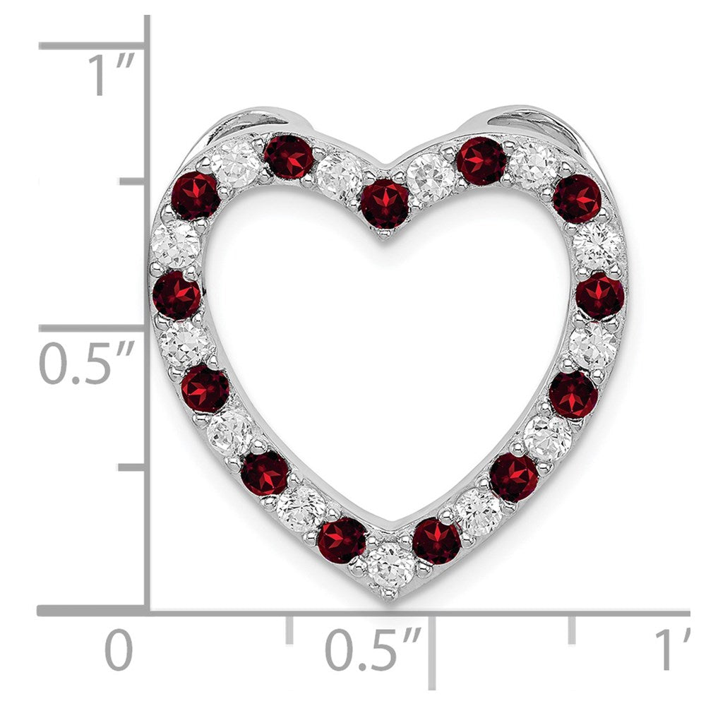 Sterling Silver Rhodium-Plated Garnet & Cz Heart Pendant