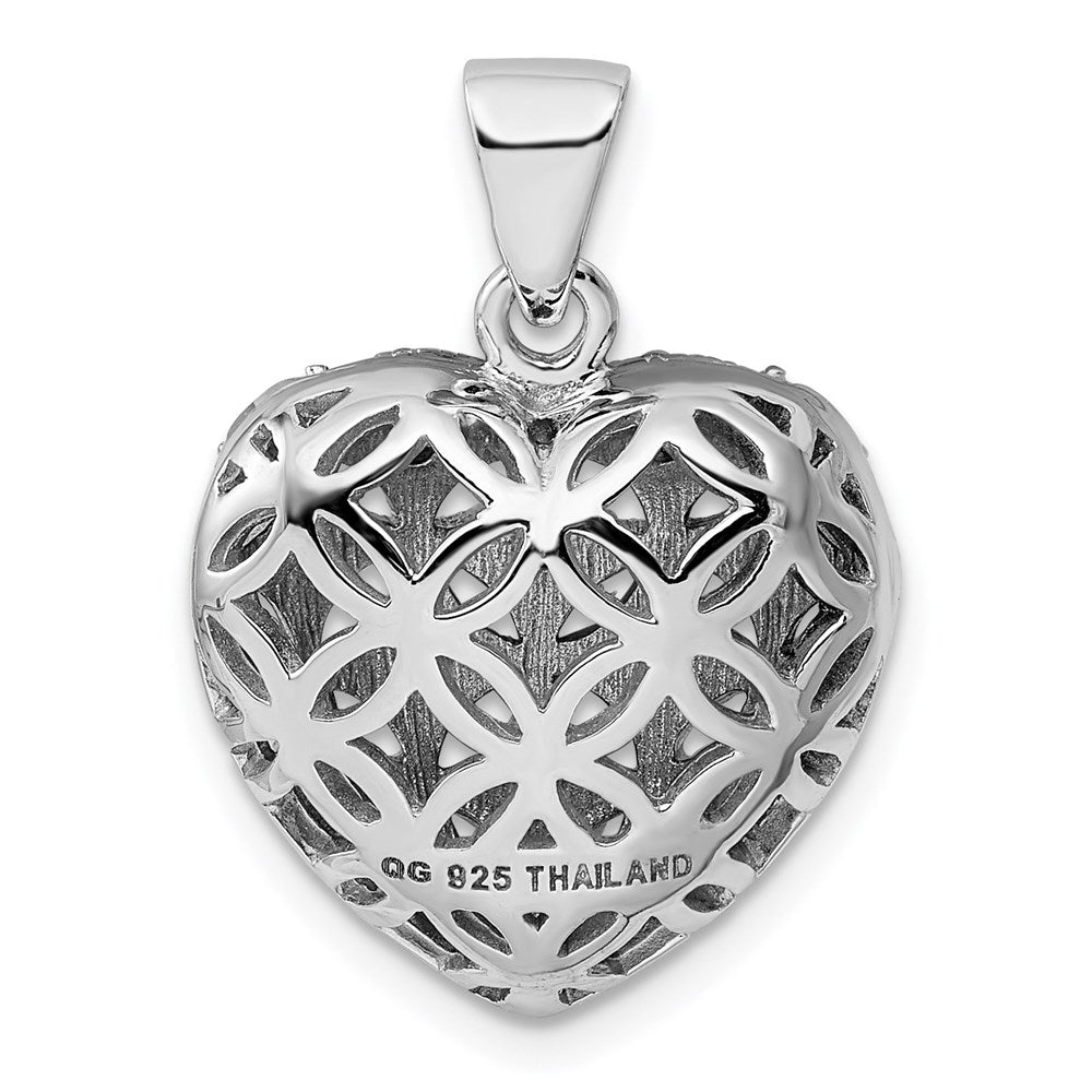 Sterling Silver Rhodium-Plated W/Garnet Heart Pendant