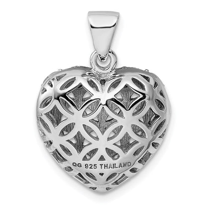 Sterling Silver Rhodium-Plated W/Garnet Heart Pendant