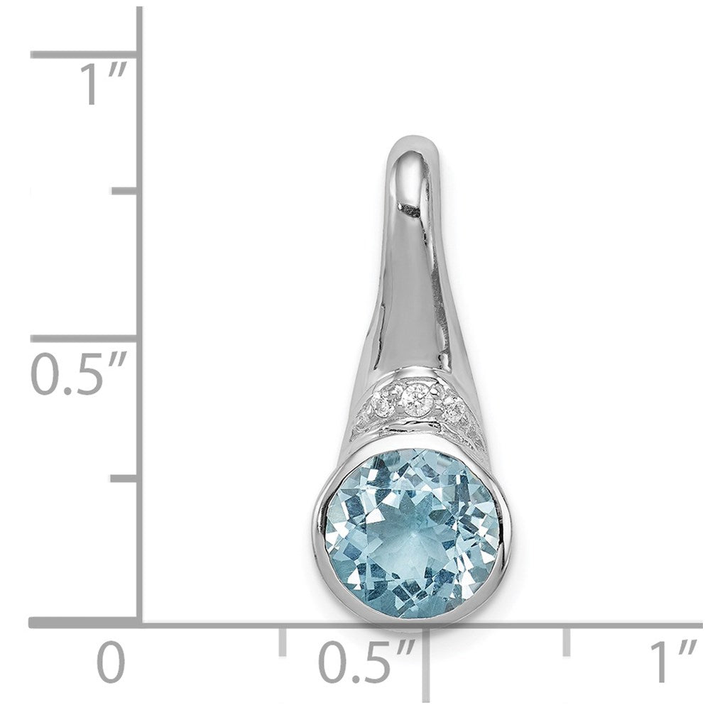 Sterling Silver Rhodium-Plated W/Cz And Blue Topaz Pendant