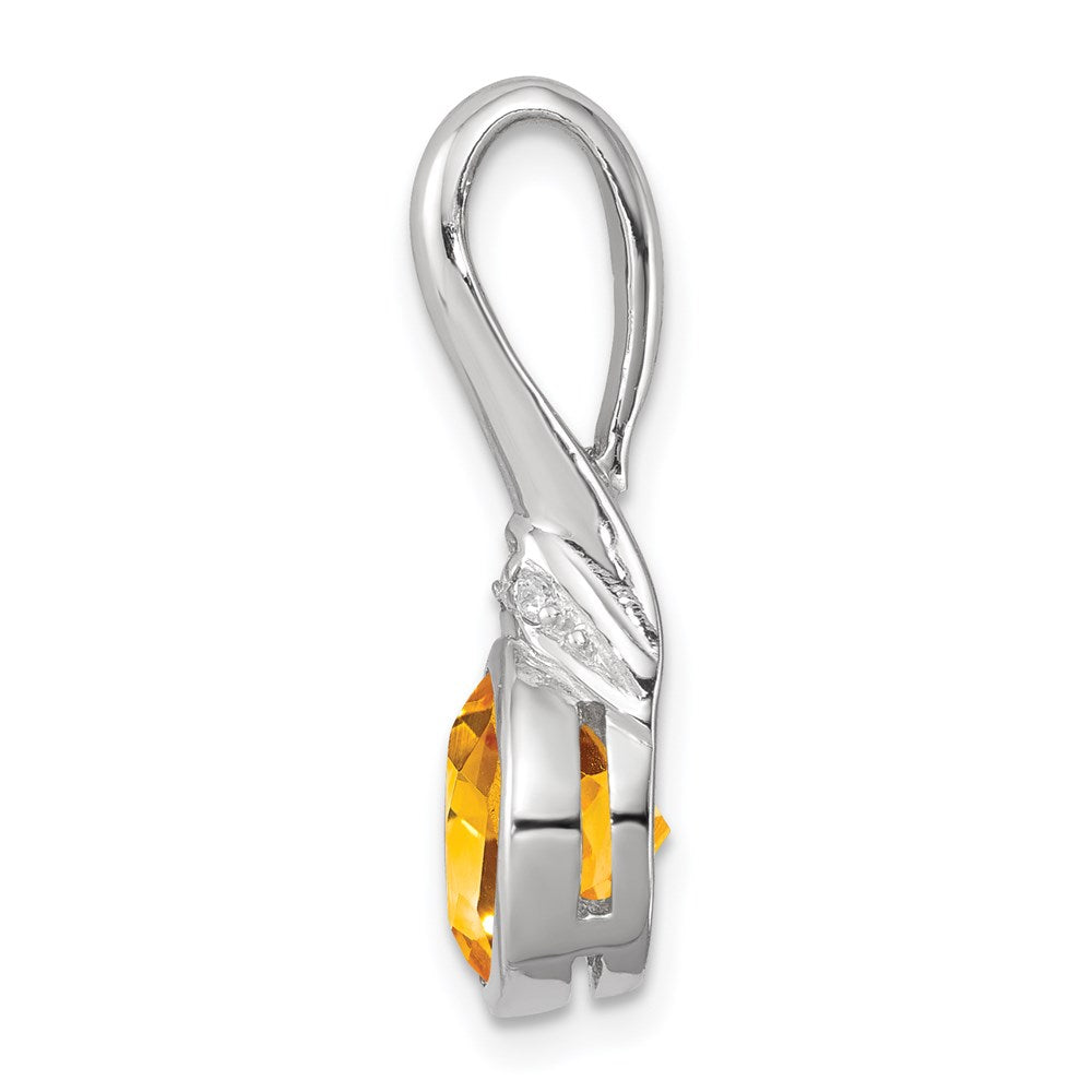 Sterling Silver Rhodium-Plated W/Cz And Citrine Pendant