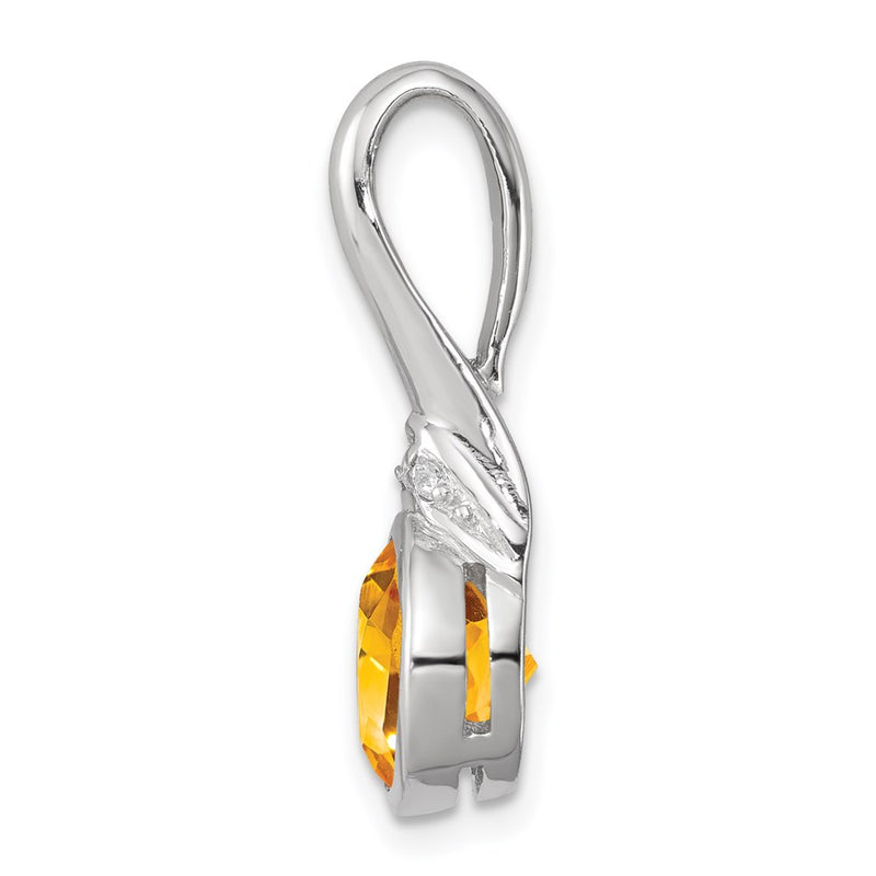 Sterling Silver Rhodium-Plated W/Cz And Citrine Pendant