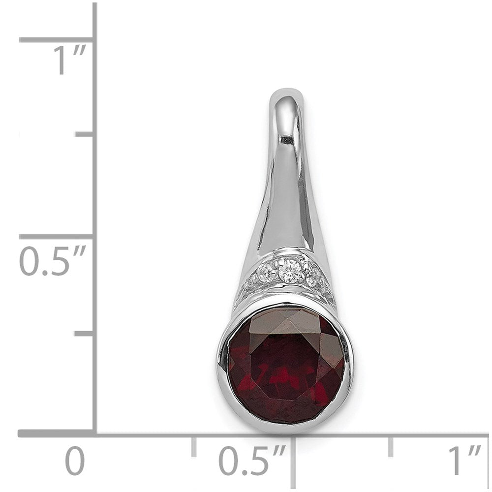 Sterling Silver Rhodium-Plated W/Cz And Garnet Pendant