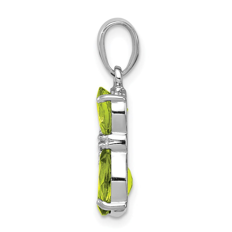 Sterling Silver Rhodium-Plated Peridot And Diamond Cat Pendant
