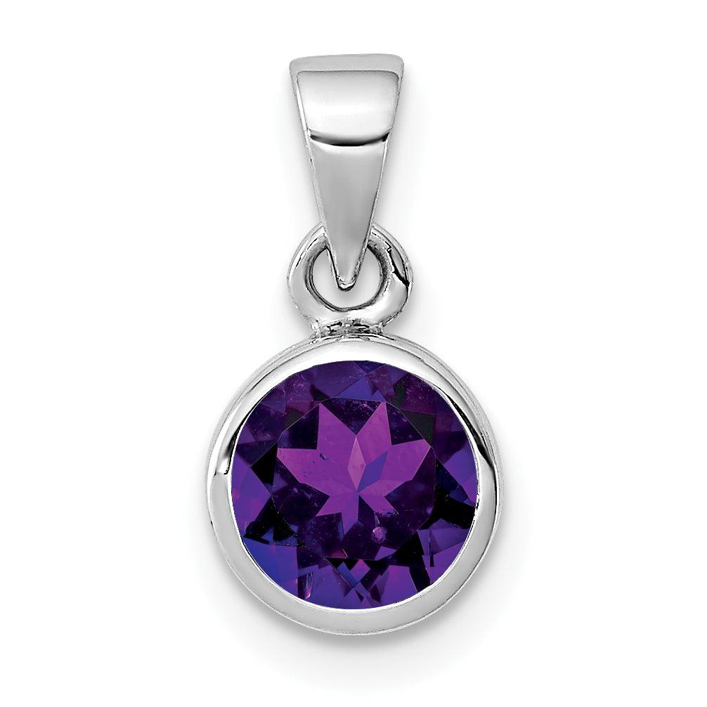 Sterling Silver Rhodium-Plated Polished Amethyst Round Pendant