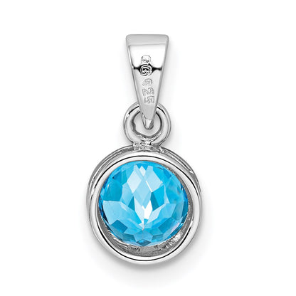 Sterling Silver Rhodium-Plated Polished Blue Topaz Round Pendant