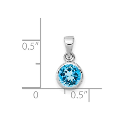 Sterling Silver Rhodium-Plated Polished Blue Topaz Round Pendant