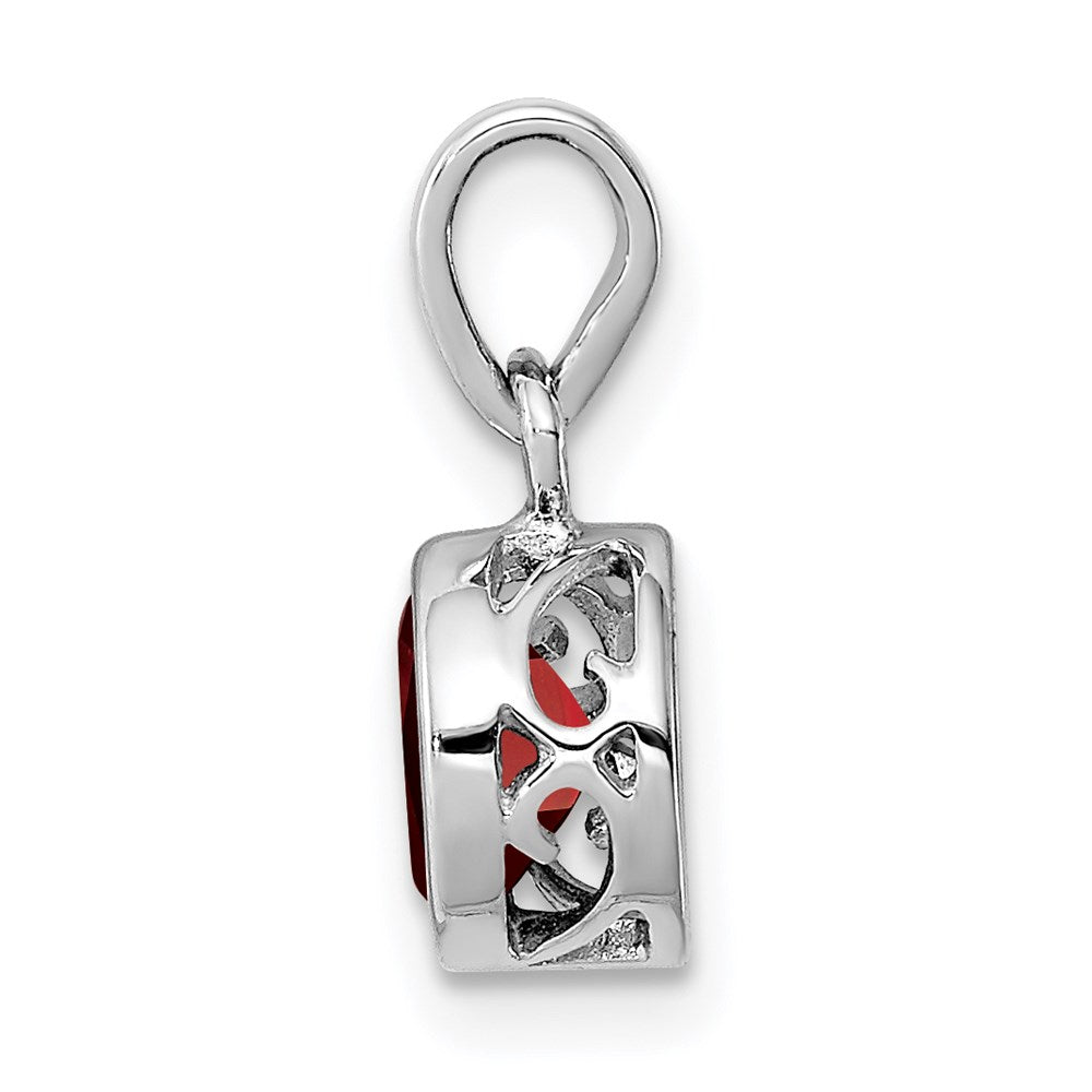 Sterling Silver Rhodium-Plated Polished Garnet Round Pendant
