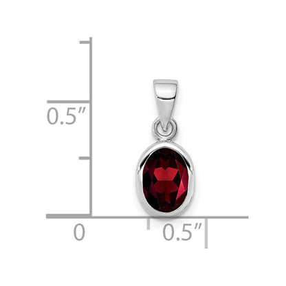 Sterling Silver Rhodium-Plated Polished Garnet Oval Pendant