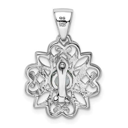 Sterling Silver Rhodium-Plated W/Blue Topaz Pendant