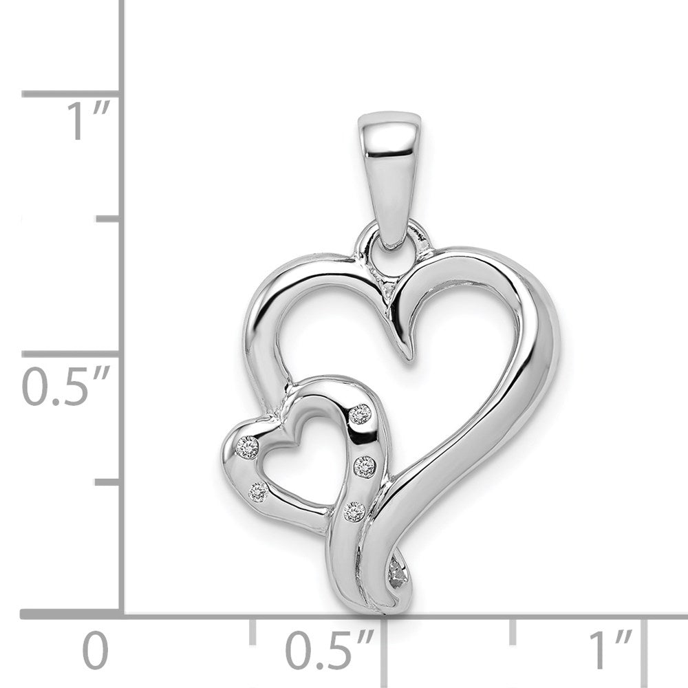 Sterling Silver Rhodium & Diam. Polished Double Heart Pendant