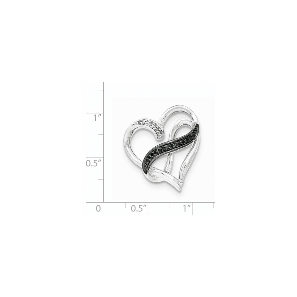 Sterling Silver White & Black Diamond Infinity Symbol Heart Slide