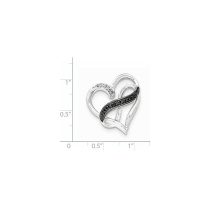 Sterling Silver White & Black Diamond Infinity Symbol Heart Slide