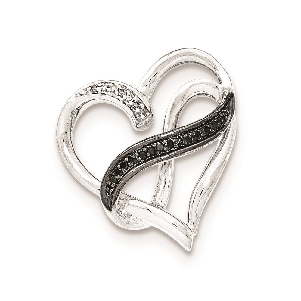 Sterling Silver White & Black Diamond Infinity Symbol Heart Slide