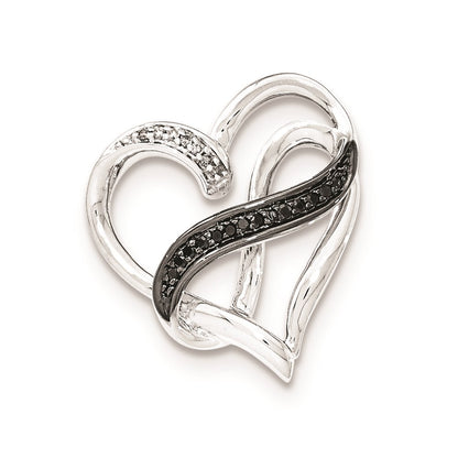 Sterling Silver White & Black Diamond Infinity Symbol Heart Slide