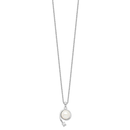 Sterling Silver Rhodium-Plated 8-9mm White Fwc Pearl Cz Pendant Necklace