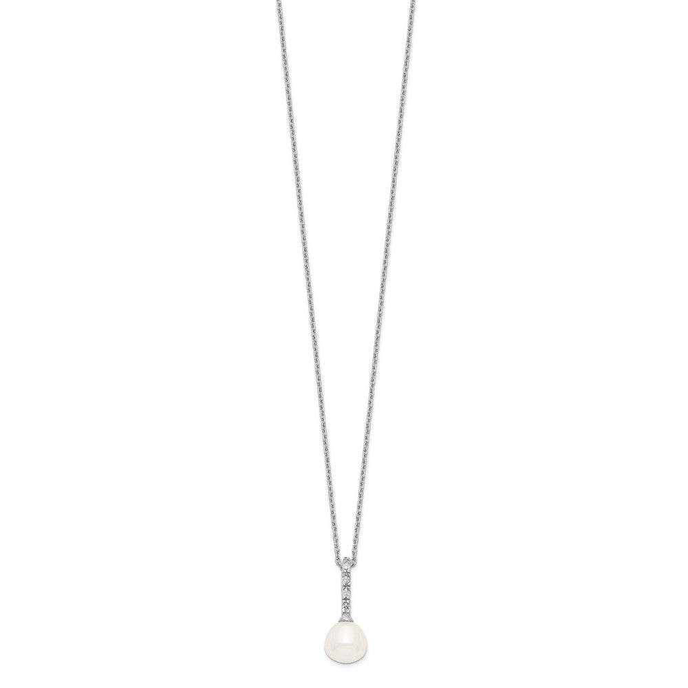 Sterling Silver Rhodium-Plated 7-8mm White Fwc Pearl Cz Necklace