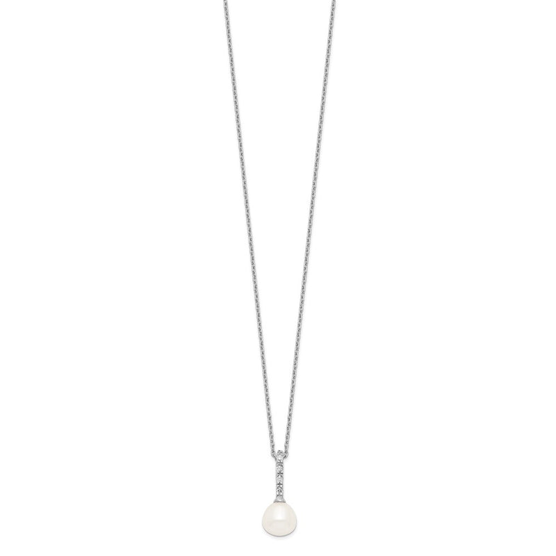 Sterling Silver Rhodium-Plated 7-8mm White Fwc Pearl Cz Necklace