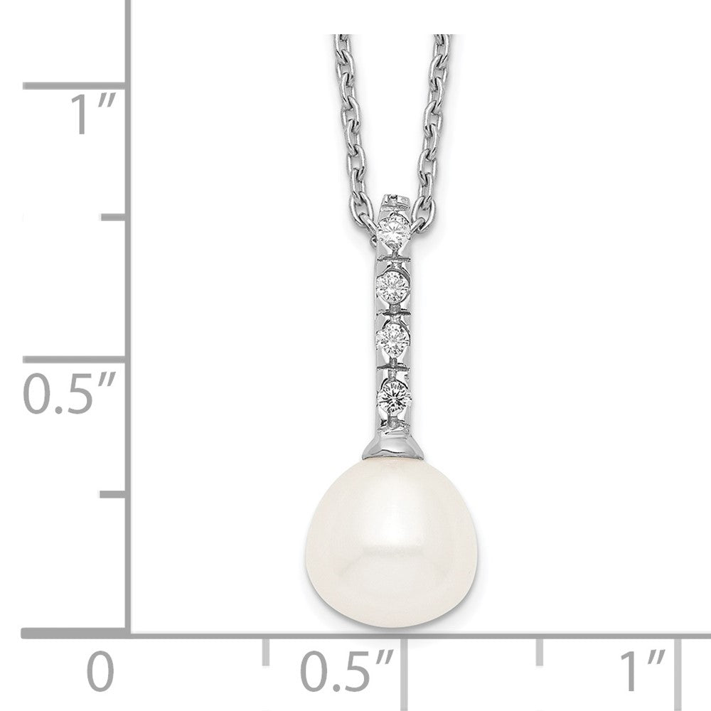 Sterling Silver Rhodium-Plated 7-8mm White Fwc Pearl Cz Necklace