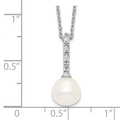 Sterling Silver Rhodium-Plated 7-8mm White Fwc Pearl Cz Necklace