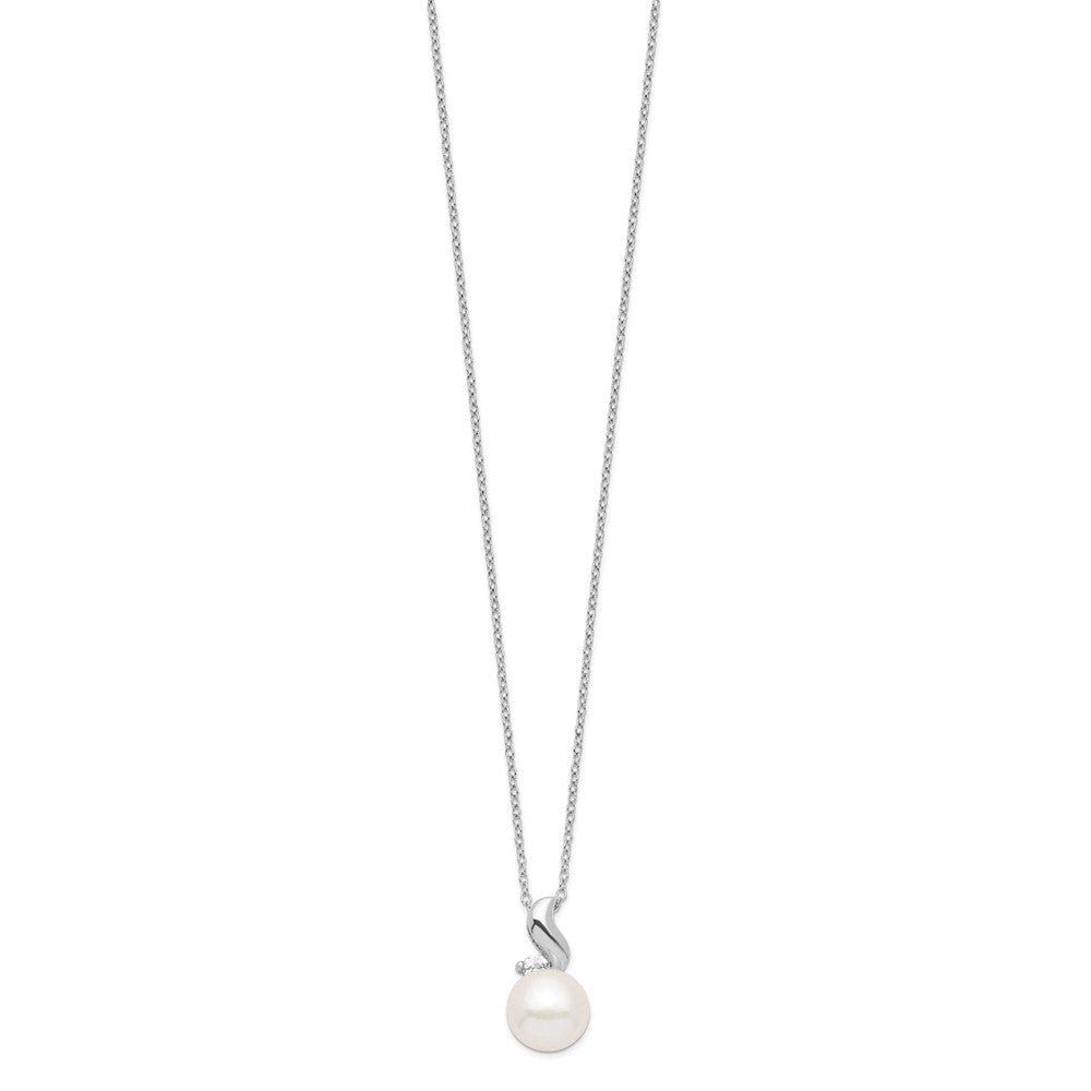 Sterling Silver Rhodium 9-10mm White Fwc Pearl Cz Necklace