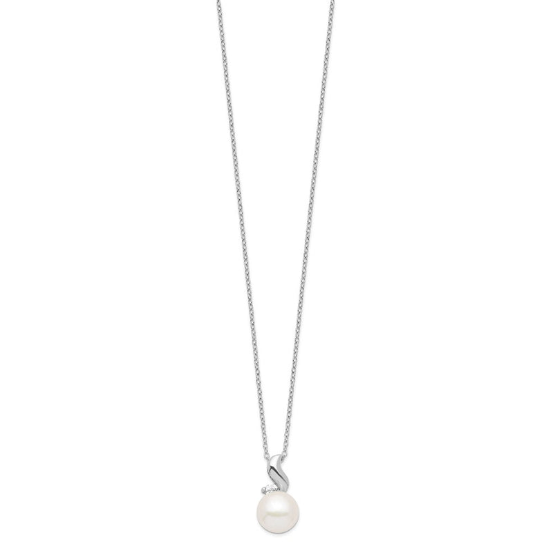 Sterling Silver Rhodium 9-10mm White Fwc Pearl Cz Necklace