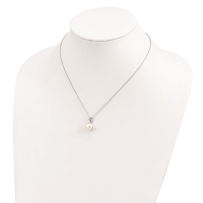Sterling Silver Rhodium 9-10mm White Fwc Pearl Cz Necklace