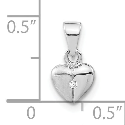 Sterling Silver Polished & Satin Cz Heart Pendant