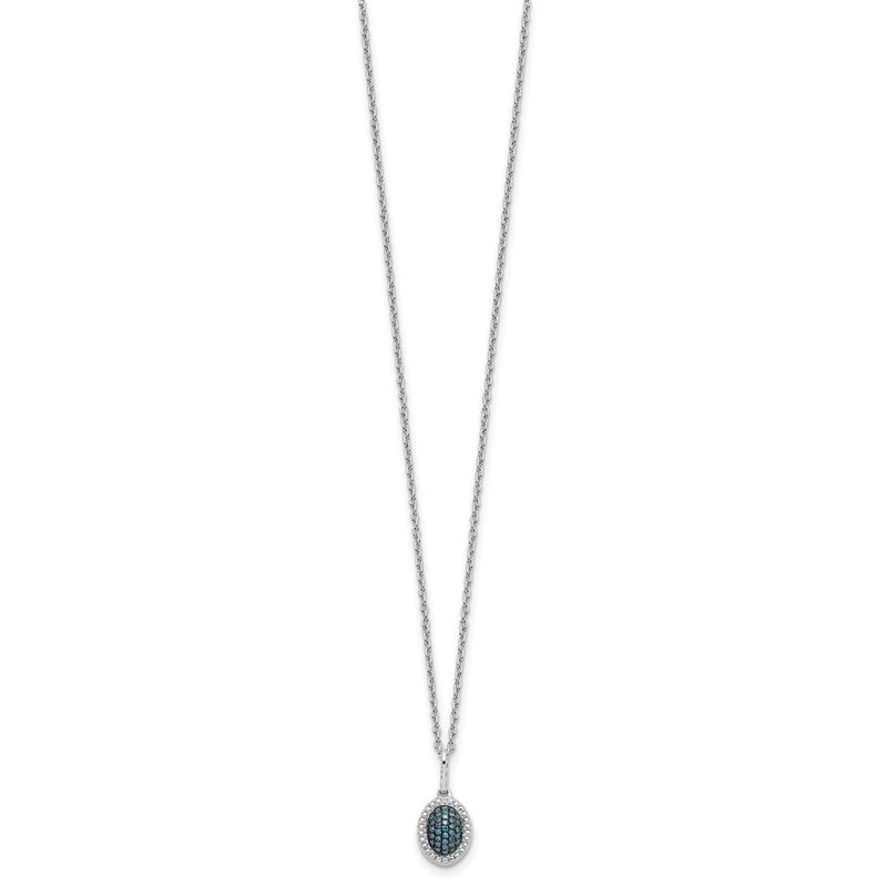 Sterling Silver White Night Rhodium-Plated Blue Diamond Oval Pendant 18 Inch Necklace With 2 Extender