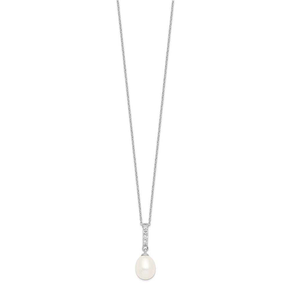 Sterling Silver Rhodium-Plated 8-9mm White Fwc Pearl Cz Necklace