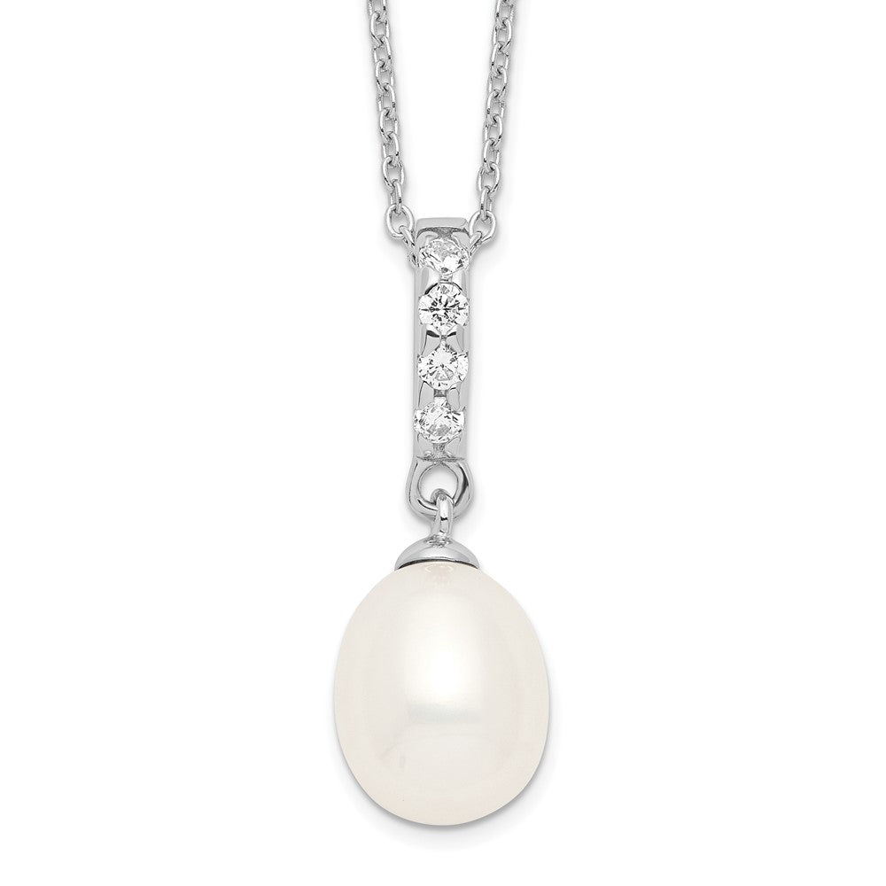 Sterling Silver Rhodium-Plated 8-9mm White Fwc Pearl Cz Necklace