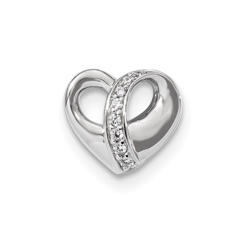 Sterling Silver Rhodium-Plated Polished Cz Heart Chain Slide Pendant