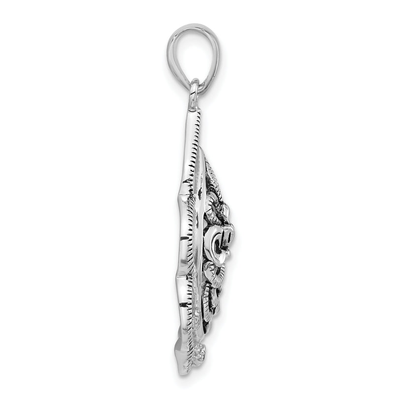 Sterling Silver Polished & Antiqued Cz Fleur De Lis Teardrop Pendant