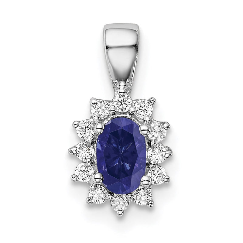 Sterling Silver Rhodium-Plated Cz/Lab Cr Sapphire Pendant