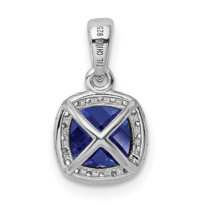 Sterling Silver Rhod-Plated Created Blue/White Sapphire Pendant