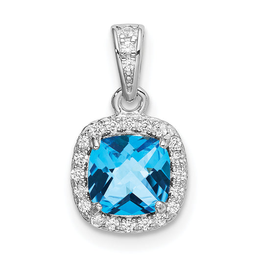 Sterling Silver Rhod-Plate 1.05Bl. Topaz/Creat. Wht Sapphire Pendant