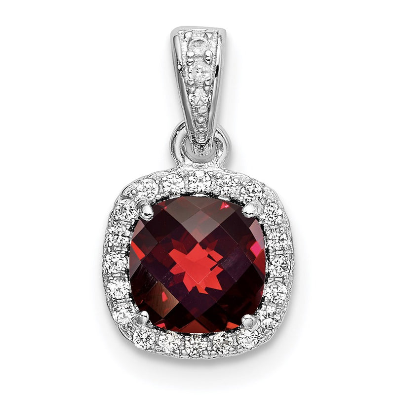 Sterling Silver Rhod-Plate 1.05Garnet/Creat. White Sapphire Pendant