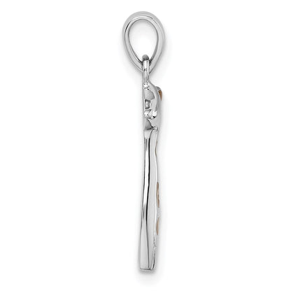 Sterling Silver Rhodium-Plated Enameled Cz Giraffe Pendant