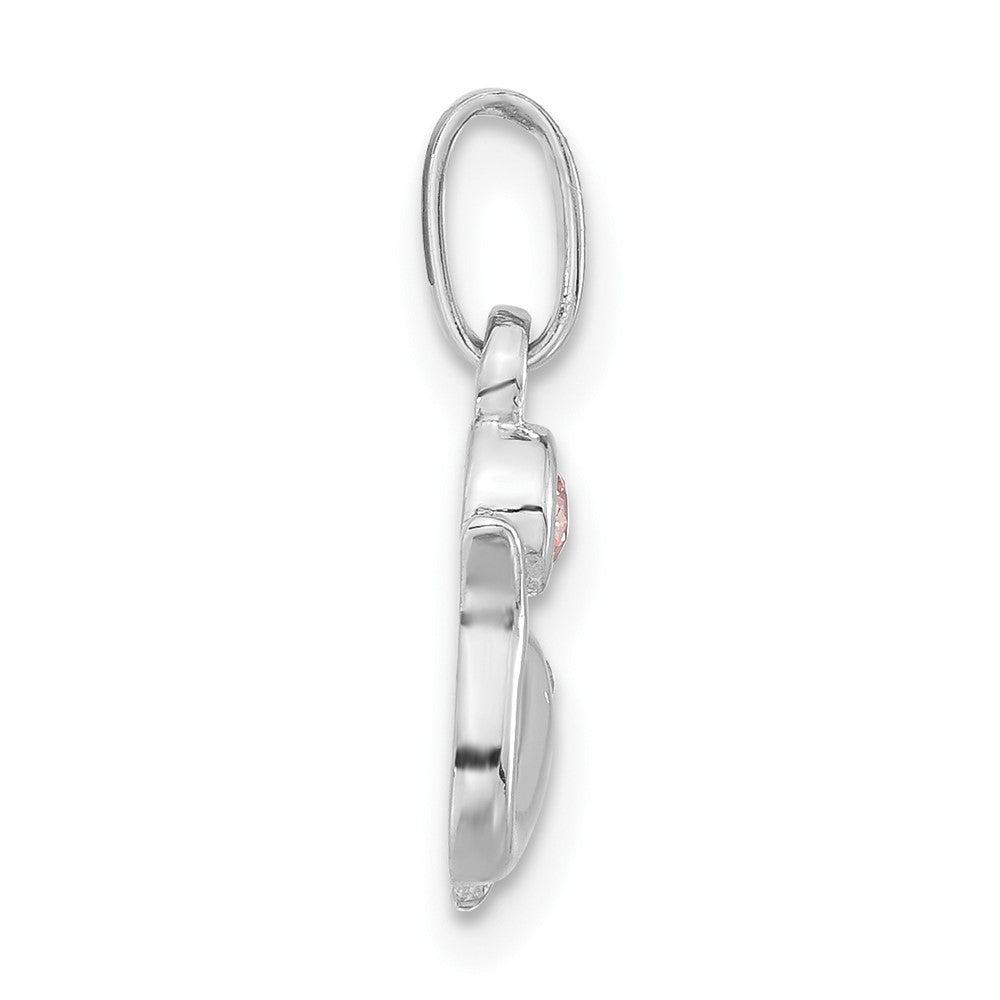 Sterling Silver Polished Pink & Clear Cz Dolphin Pendant