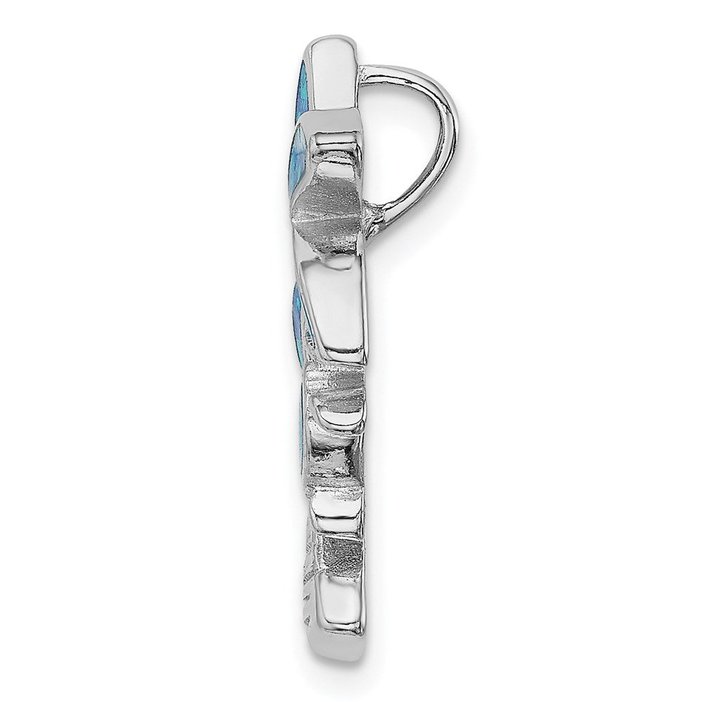 Sterling Silver Rhodium-Plated Blue Inlay Created Opal Palm Tree Slide