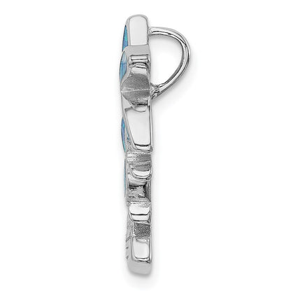 Sterling Silver Rhodium-Plated Blue Inlay Created Opal Palm Tree Slide