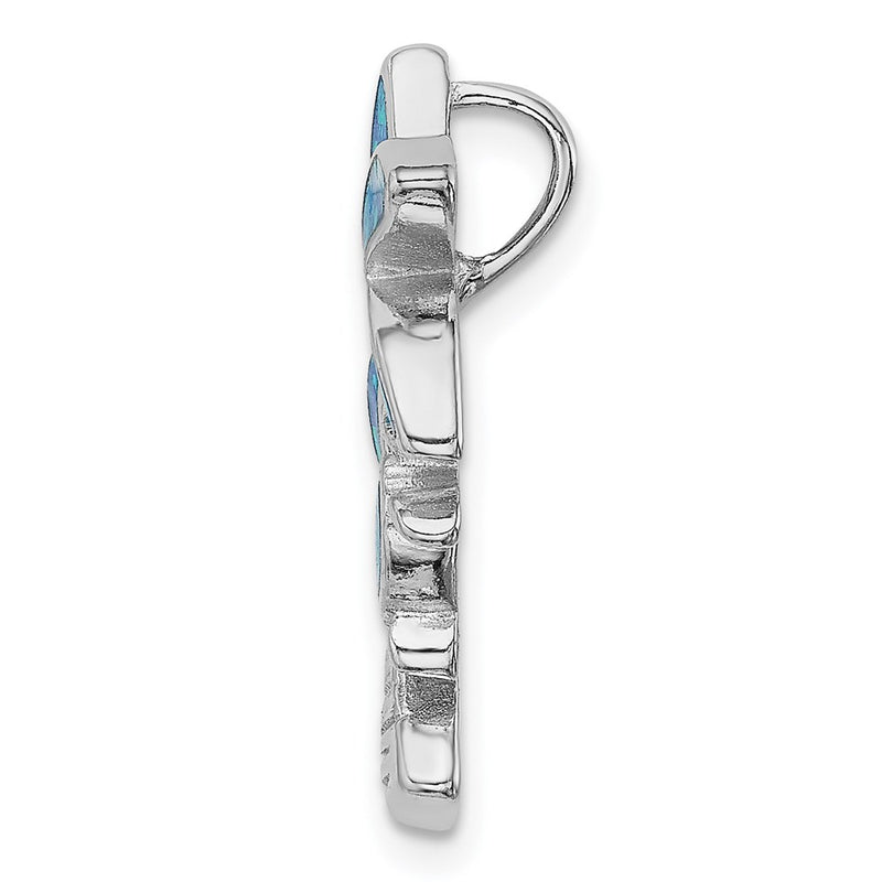 Sterling Silver Rhodium-Plated Blue Inlay Created Opal Palm Tree Slide