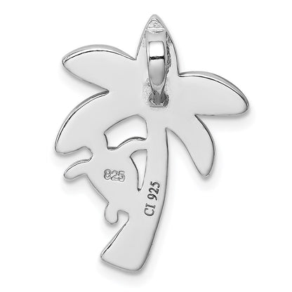 Sterling Silver Rhodium-Plated Blue Inlay Created Opal Palm Tree Slide