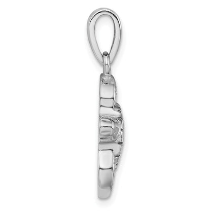 Sterling Silver Rhodium-Plated Polished Green Inlay Created Opal Turtle Pendant