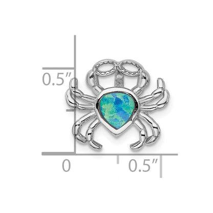 Sterling Silver Rhodium-Plated Blue Inlay Created Opal Crab Slide