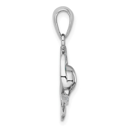 Sterling Silver Rhodium-Plated Blue Inlay Created Opal Dolphin Pendant