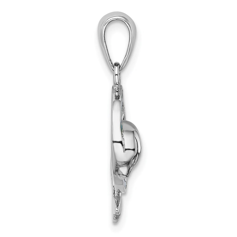Sterling Silver Rhodium-Plated Blue Inlay Created Opal Dolphin Pendant